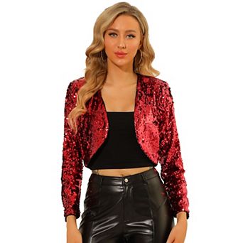Women's Casual Sequin Open Front Crop Shrug Jacket