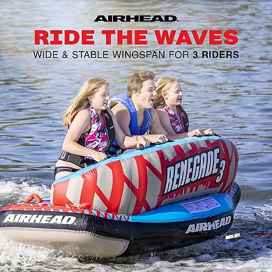 Airhead Renegade 3 Person Inflatable Towable Water Tube Kit w/ Boat Rope & Pump
