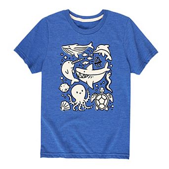 Boys 8-20 Sea Creatures Grid Graphic Tee