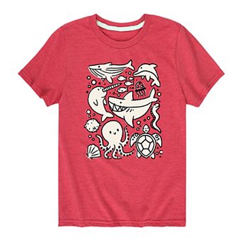Boys 8-20 Sea Creatures Grid Graphic Tee