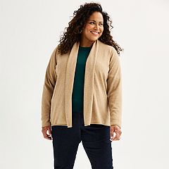 Hooded Fuzzy Trim Cable Knit Cardigan And Hollow Out Lace Trim Pockets  Leggings Plus Size Outfit [40% OFF]