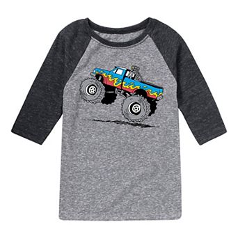 Boys 8-20 Monster Truck Sketch Raglan Tee