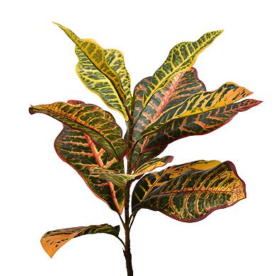 Vickerman Potted Artificial Green and Orange Croton Tree Floor Decor