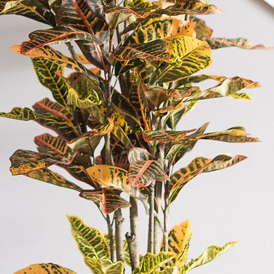 Vickerman Potted Artificial Green and Orange Croton Tree Floor Decor