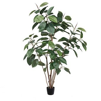 Vickerman Potted Artificial Green Rubber Tree Floor Decor