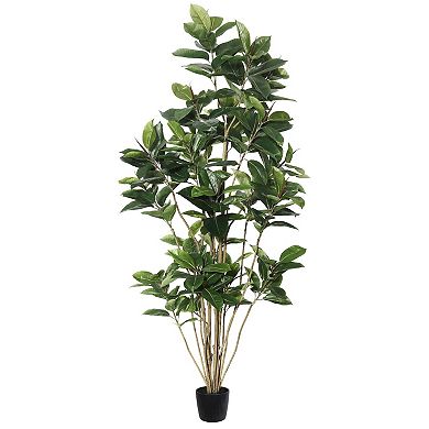 Vickerman Potted Artificial Green Rubber Tree Floor Decor