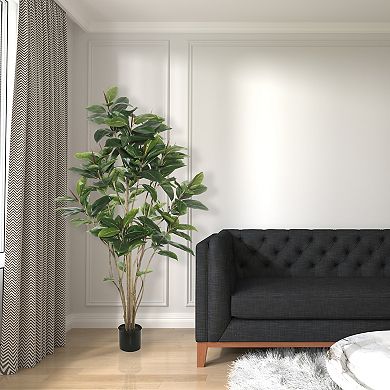 Vickerman Potted Artificial Green Rubber Tree Floor Decor