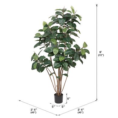 Vickerman Potted Artificial Green Rubber Tree Floor Decor