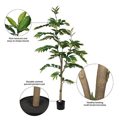 Vickerman Potted Artificial Green Nandina Tree Floor Decor