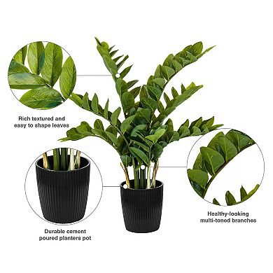 Vickerman 28-Inch Artificial Green Zamifolia Potted Bush Floor Decor
