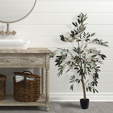 Vickerman Artificial Potted Olive Tree Floor Decor