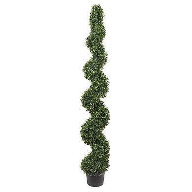 Vickerman 6' Artificial Potted Green Boxwood Spiral Tree