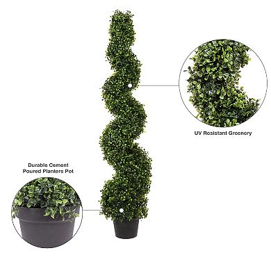 Vickerman 6' Artificial Potted Green Boxwood Spiral Tree
