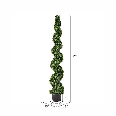 Vickerman 6' Artificial Potted Green Boxwood Spiral Tree