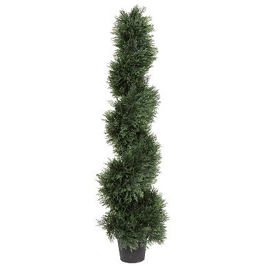 Vickerman 4' Artificial Potted Green Cedar Spiral Tree