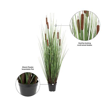 Vickerman 48" Artificial Potted Green Straight Grass and Cattails
