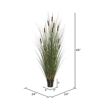 Vickerman 48" Artificial Potted Green Straight Grass and Cattails