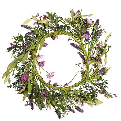 Vickerman 24" Artificial Purple Lilac Wild Flower Wreath