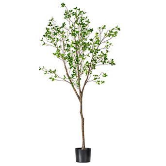 Vickerman 72" Artificial Milan Leaf Tree in Black Planters Pot
