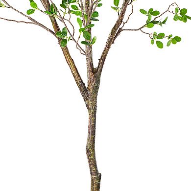 Vickerman 72" Artificial Milan Leaf Tree in Black Planters Pot