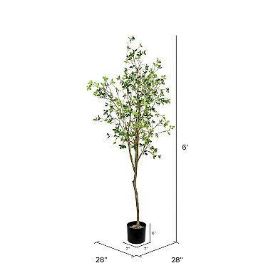 Vickerman 72" Artificial Milan Leaf Tree in Black Planters Pot