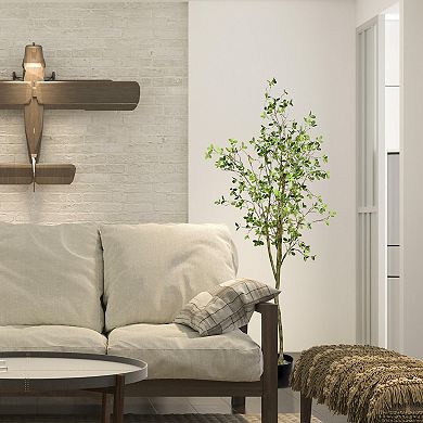 Vickerman 72" Artificial Milan Leaf Tree in Black Planters Pot