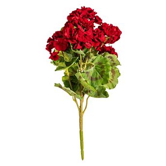 Vickerman 18" Artificial Red Geranium Bush 4 Pack