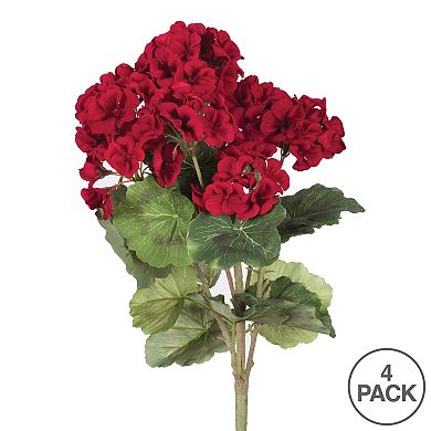 Vickerman 18" Artificial Red Geranium Bush 4 Pack