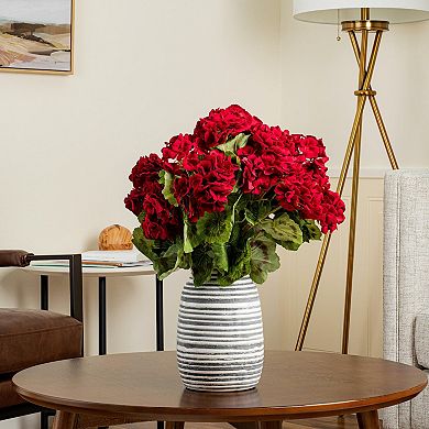 Vickerman 18" Artificial Red Geranium Bush 4 Pack