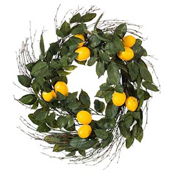 Vickerman 24" Artificial Green and Yellow Salal Leaf Lemon Wreath