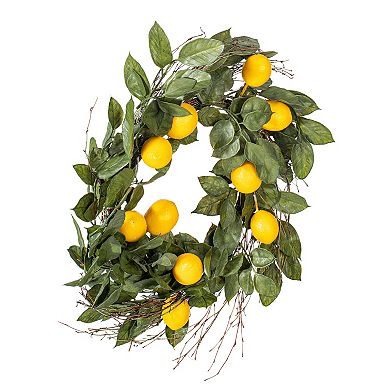 Vickerman 24" Artificial Green and Yellow Salal Leaf Lemon Wreath