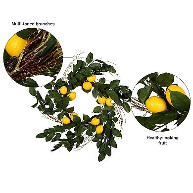 Vickerman 24" Artificial Green and Yellow Salal Leaf Lemon Wreath