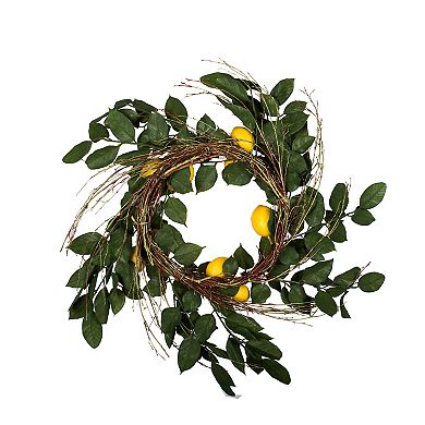 Vickerman 24" Artificial Green and Yellow Salal Leaf Lemon Wreath