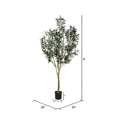 Vickerman 72" Artificial Green Olive Tree in Black Planters Pot