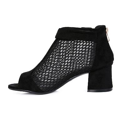 London Rag Pine Barrens Women's Suede Mesh Block Heel Sandals