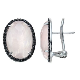 SIRI USA by TJM Sterling Silver Ice Rose Quartz & Black Spinel Cameo Stud Earrings