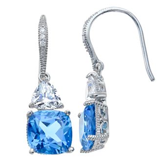 SIRI USA by TJM Sterling Silver Cubic Zirconia & Lab-Grown Blue Quartz Drop Earrings