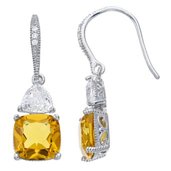 SIRI USA by TJM Sterling Silver Cubic Zirconia & Lab-Grown Citrine Drop Earrings