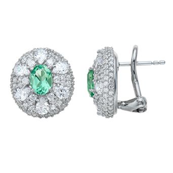 SIRI USA by TJM Sterling Silver Cubic Zirconia & Lab-Grown Green Amethyst Halo Omega Stud Earrings