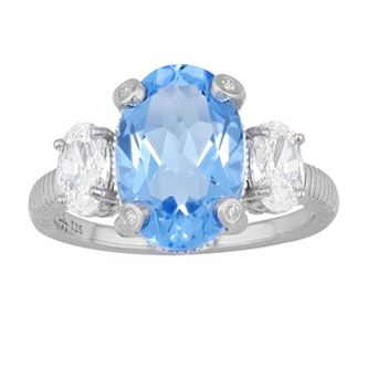 SIRI USA by TJM Sterling Silver Cubic Zirconia & Lab-Grown Blue Quartz Ring