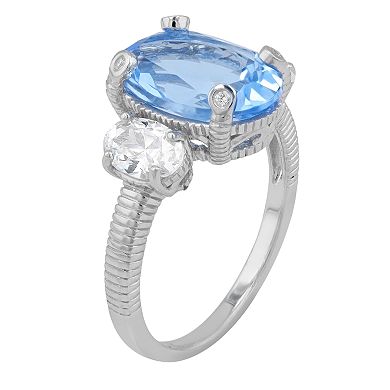 SIRI USA by TJM Sterling Silver Cubic Zirconia & Lab-Grown Blue Quartz Ring