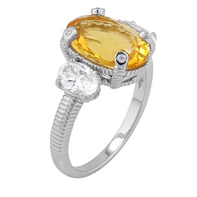 SIRI USA by TJM Sterling Silver Cubic Zirconia & Lab-Grown Citrine Ring