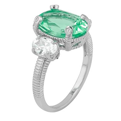 SIRI USA by TJM Sterling Silver Cubic Zirconia & Lab-Grown Green Amethyst Ring