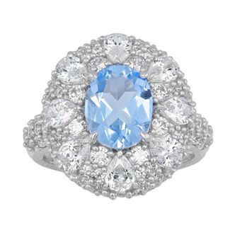 SIRI USA by TJM Sterling Silver Cubic Zirconia & Lab-Grown Blue Quartz Halo Ring