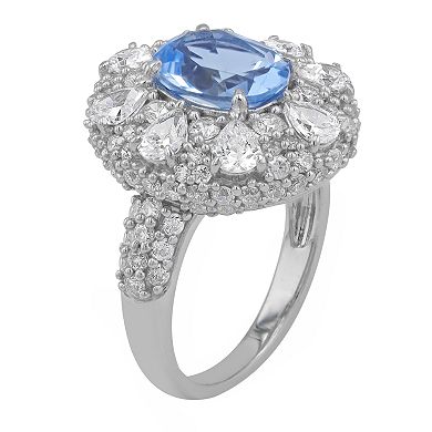 SIRI USA by TJM Sterling Silver Cubic Zirconia & Lab-Grown Blue Quartz Halo Ring