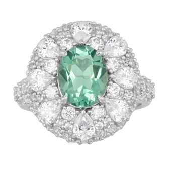 SIRI USA by TJM Sterling Silver Cubic Zirconia & Lab-Grown Green Amethyst Halo Ring
