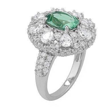 SIRI USA by TJM Sterling Silver Cubic Zirconia & Lab-Grown Green Amethyst Halo Ring