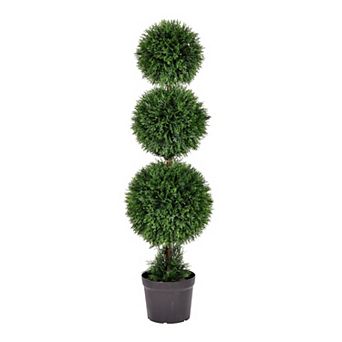 Vickerman 4' Artificial Triple Ball Green Cedar Topiary Plant