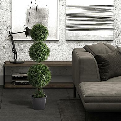 Vickerman 4' Artificial Triple Ball Green Cedar Topiary Plant