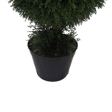 Vickerman 4' Artificial Triple Ball Green Cedar Topiary Plant